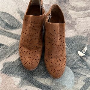 Perforated Brown Leather Ankle Booties